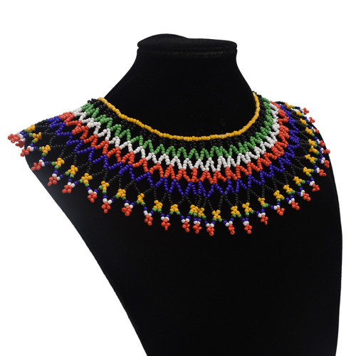 N-7061  Bohemian Resin Bead Tassels Fashion Choker Necklace Pendant