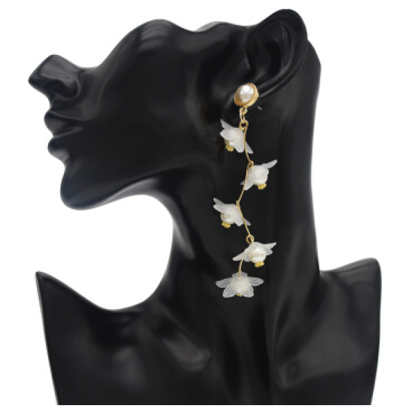 E-4661 Cute Resin Flower Pearl Statement Long Drop Earrings for Women Ladies Wedding Party Jewelry