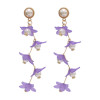 E-4661 Cute Resin Flower Pearl Statement Long Drop Earrings for Women Ladies Wedding Party Jewelry