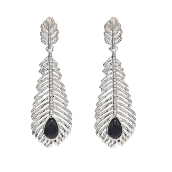 E-4657 Vintage Bohemian Black Stone Rhinestone Leaf Long Statement Earrings Ehnic Handmade Fringe Earring