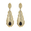 E-4657 Vintage Bohemian Black Stone Rhinestone Leaf Long Statement Earrings Ehnic Handmade Fringe Earring