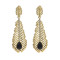 E-4657 Vintage Bohemian Black Stone Rhinestone Leaf Long Statement Earrings Ehnic Handmade Fringe Earring