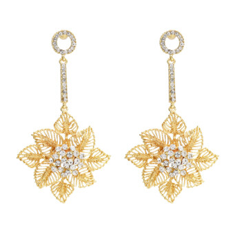 E-4658 Luxurious Gold Silver Hollow Flower Snowflake Statement Earrings Long Crystal Leaves Drop Dangle Earrings for Women Ladies Wedding Party Jewelry
