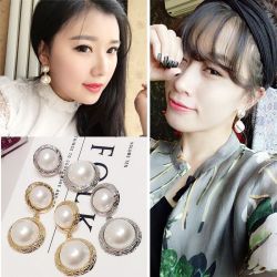 E-4659 Elegant Silver Gold Metal Pearl Drop Earrings for Women Bridal Wedding Party Jewelry