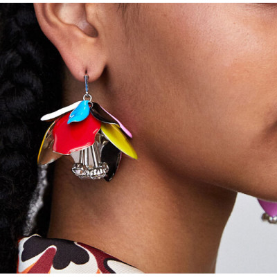 E-4648 6 Colors New Fashion Trendy Big Flower Charms Fringed Resin Rhinestone Drop Dangle Earrings Women Engagement Jewelry
