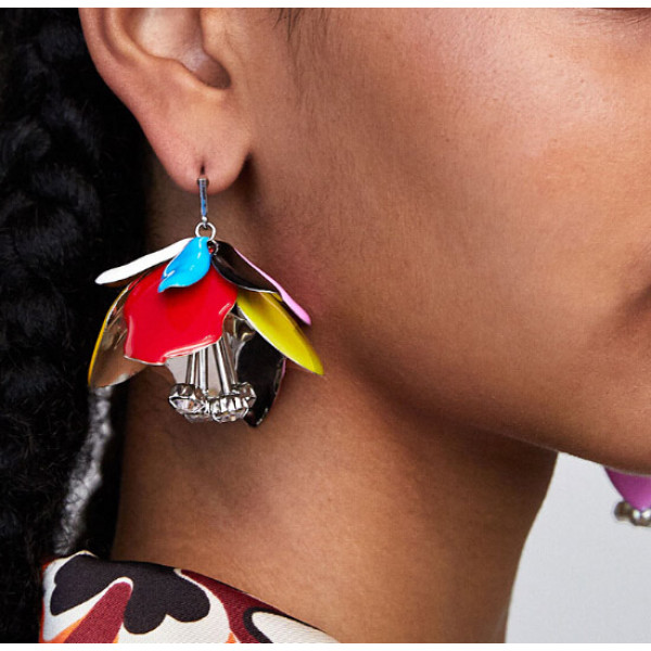 E-4648 6 Colors New Fashion Trendy Big Flower Charms Fringed Resin Rhinestone Drop Dangle Earrings Women Engagement Jewelry