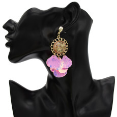 E-4662 4 Color Bohemian Shell Shape Tassels Round Resin Ear Studs Earrings