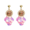 E-4662 4 Color Bohemian Shell Shape Tassels Round Resin Ear Studs Earrings
