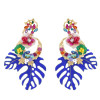 E-4669 Big Fashion Gold Metal Women Flower Shape Rhinestone Drop Earring Wedding Party Jewelry