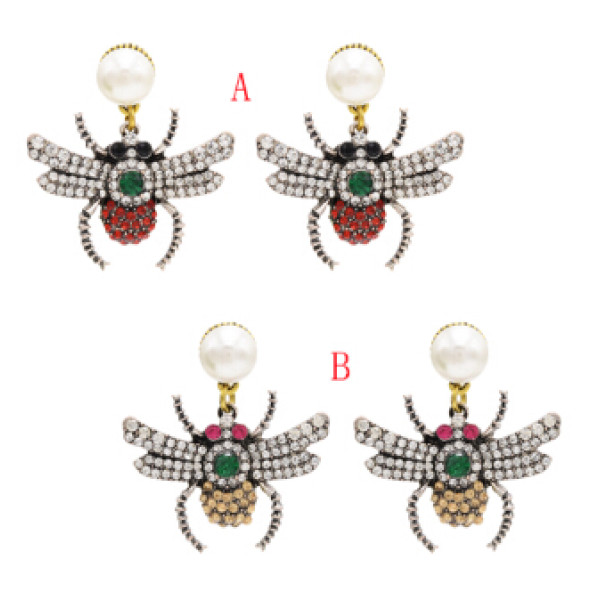 E-4664 New Fashion Personality Women Pear Stud Crystal Rhinestone Drop Earring Insect Shaped Dangle Wedding Party Jewelry