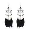 E-4666 Bohemian Vintage Silver Tassel Feather Drop Fish Hook Earrings