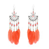 E-4666 Bohemian Vintage Silver Tassel Feather Drop Fish Hook Earrings