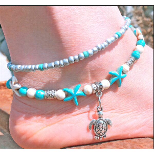 B-0895 4 Styles Bohemian Starfish Tortoise Shell Shape Beads Anklets Bracelets For Women Beach Jewelry