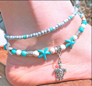B-0895 4 Styles Bohemian Starfish Tortoise Shell Shape Beads Anklets Bracelets For Women Beach Jewelry