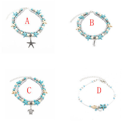 B-0895 4 Styles Bohemian Starfish Tortoise Shell Shape Beads Anklets Bracelets For Women Beach Jewelry