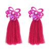 E-4677 Bohemian Pearl Sequins Flower Shape Thread Tassels Drop Earrings