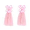 E-4677 Bohemian Pearl Sequins Flower Shape Thread Tassels Drop Earrings