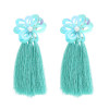 E-4677 Bohemian Pearl Sequins Flower Shape Thread Tassels Drop Earrings