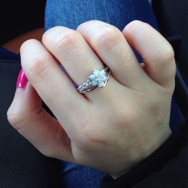 R-1497 Fashion Flower Rhinestone Crystal Opal Ring Wedding Ring for Bridal
