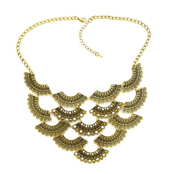 N-1879 New Fashion vintage style scale fan-shaped rhinestone flower choker Necklace