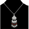 N-7070 Vintage Silver Metal Green Red Beads Pendant Necklaces Earrings Sets for Women Boho Turkish Jewelry