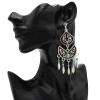 N-7068 Bohemian Vintage Silver Turquoise Embellish Small Leaves Tassels Necklace Earrings Fashion Jewelry Sets