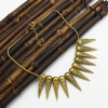 N-1884 New Punk Fashion Vintage Gold Tone Metal Spike Rivets Chunky Bib Necklace