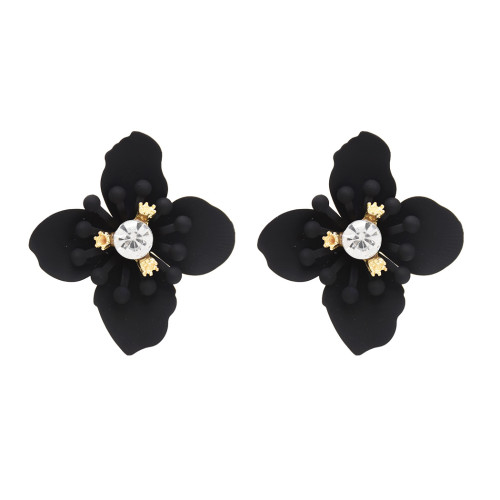 E-4673 Luxurious Korean Style Crystal Flower Shaped Stud Earrings