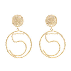 E-4671 Fashion Big Pendant Metal Hollow 5 Words Drop Earrings Stud Earring for Women