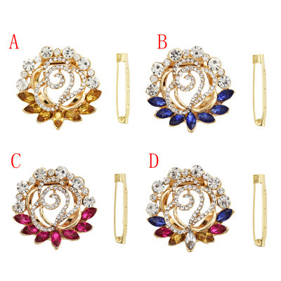 P-0404 4 Colors Generous Shining Gold Plated Alloy Full Crystal Rhinestones Flower Buckle Brooch Scarf Accessories