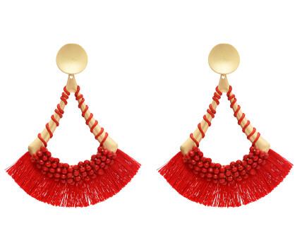 E-4697 Fashion Cotton Thread Resin Beads Long Tassel Drop Earrings for Women Boho Wedding Party Jewelry