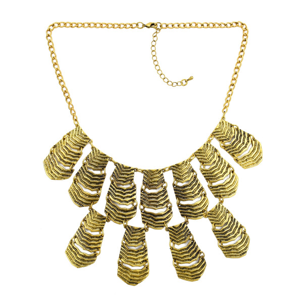 N-1821 New Vintage Style Golden Metal Geometry Graved Pendant Choker Bib Necklace