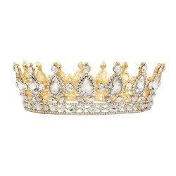 F-0492 Wedding Bridal Gold Plated Handmade Crystal King Queen Crown Headband Accessories
