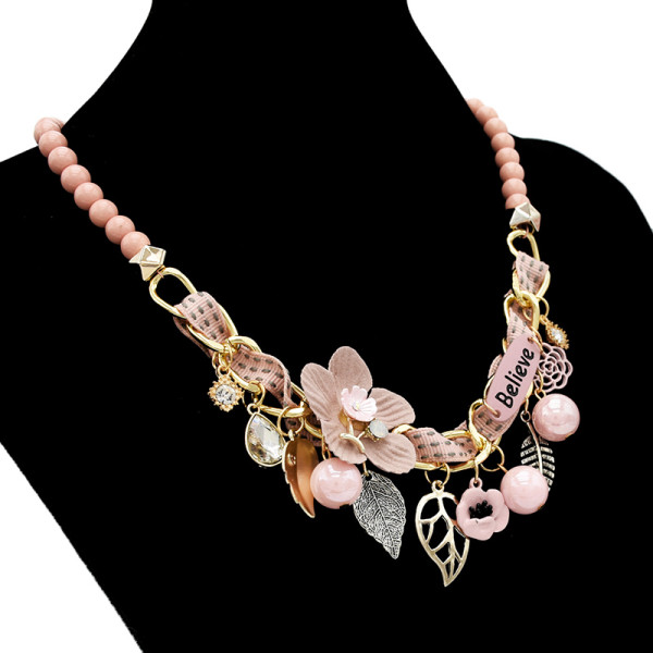 N-7075 New Bohemian Bead Chain Mulriple Flower Leaf Pendant Fashion Necklace for Women