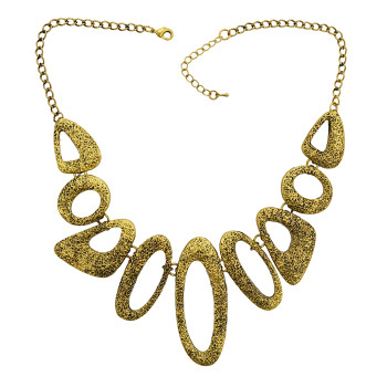 N-1799 Retro Gold Metal Art Link Statement Hammered Choker Bib Necklace