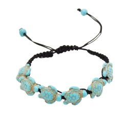 B-0896 New Bohemian Turquoise Turtle Bracelet Hand Knit Bracelet