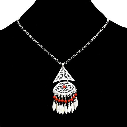 N-7074 Fashion Bohemian Necklace Earrings Jewelry Sets Silver Beads Small Leaves Tassels Pendant Necklace Earring