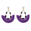 E-4690 Bohemian  Thread Tassels Turquoise Beads Long Tassel Drop Earrings