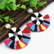 E-4696 Trendy Bohemian Thread Tassels Turquoise Beads Summer Earring Jewelry Design