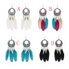 E-4689 Bohemian Vintage Silver Feather Pendant Drop Dangle Earrings Hook Earring