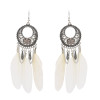 E-4689 Bohemian Vintage Silver Feather Pendant Drop Dangle Earrings Hook Earring