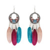 E-4689 Bohemian Vintage Silver Feather Pendant Drop Dangle Earrings Hook Earring