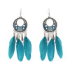 E-4689 Bohemian Vintage Silver Feather Pendant Drop Dangle Earrings Hook Earring