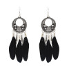 E-4689 Bohemian Vintage Silver Feather Pendant Drop Dangle Earrings Hook Earring