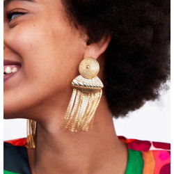 E-4684 European Gold Silver Plated Round Button Shape Tassel Earrings