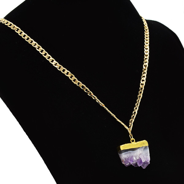 N-5411 2018 Fashion Rock Long Gold Chain Pendant Necklace Natural Stone Purple Crystal Necklaces For Women Jewelry