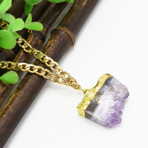 N-5411 2018 Fashion Rock Long Gold Chain Pendant Necklace Natural Stone Purple Crystal Necklaces For Women Jewelry