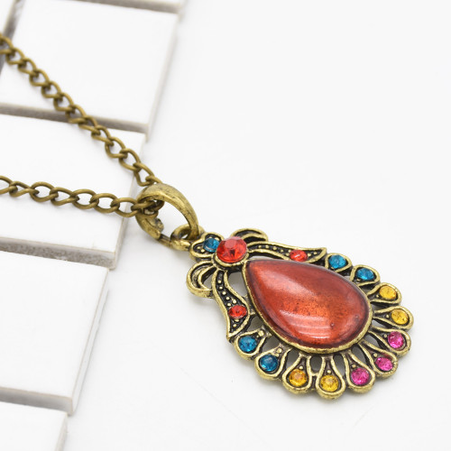 N-2365 New Fashion Long Bronze Chain Colorful Stone Pendant Vintage Necklace For Women