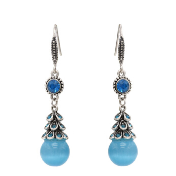 E-4704 Vintage Silver Metal Rhinestone Acrylic Beads Drop Earrings for Women Boho Wedding Party Jewelry