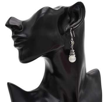 E-4704 Vintage Silver Metal Rhinestone Acrylic Beads Drop Earrings for Women Boho Wedding Party Jewelry